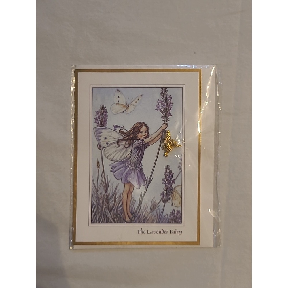 Flower Fairies The Lavender Fairy Greeting Card with 18K Gold Plated Pin 1995
